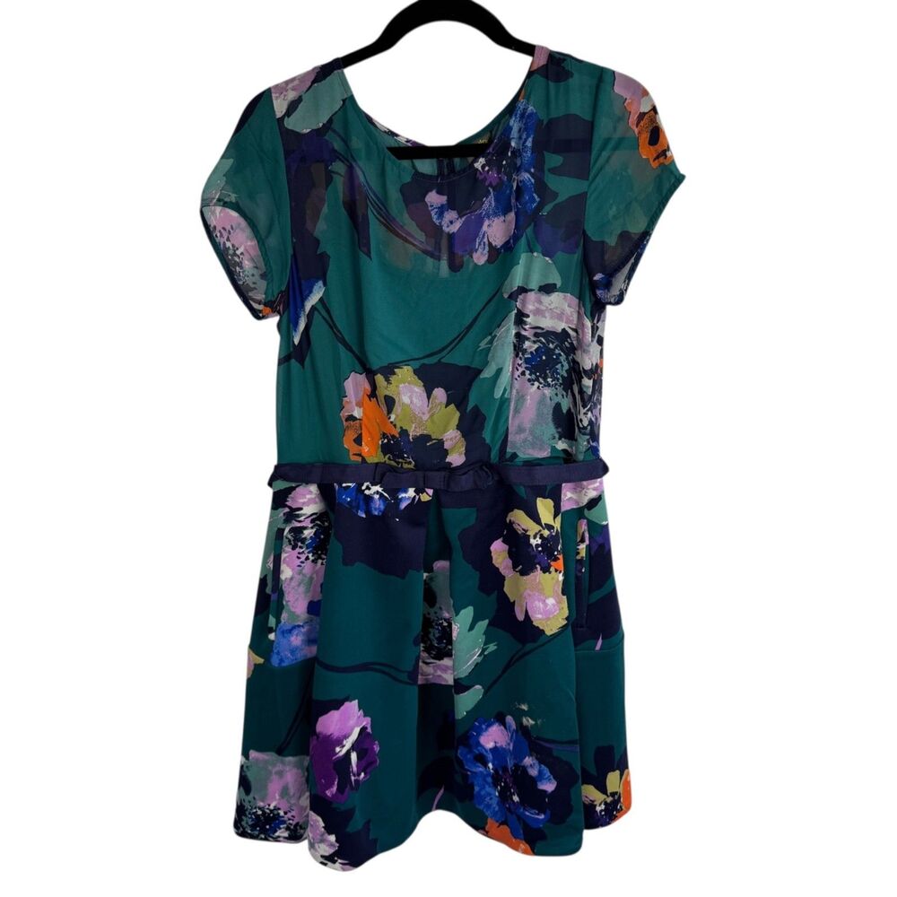 Taylor Womens Dress Size 12 Green Floral print Short Sleeves Belted